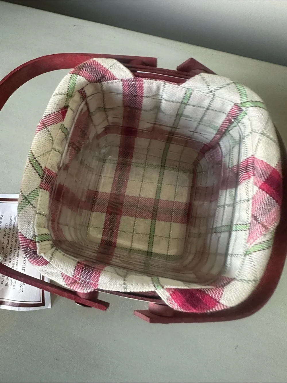 Longaberger my small plaid tidings tree trimming basket bow lid